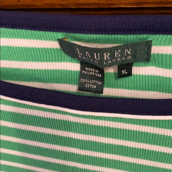 Ralph Lauren 3/4 sleeve Green/white striped top - Picture 3 of 3